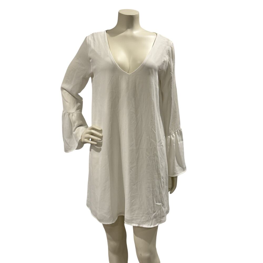 Lulus White Mini Dress Bell Long Sleeve V-Neck Size S Graduation Rehearsal